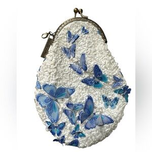 Elegant White and Blue Butterfly Mini Bag
